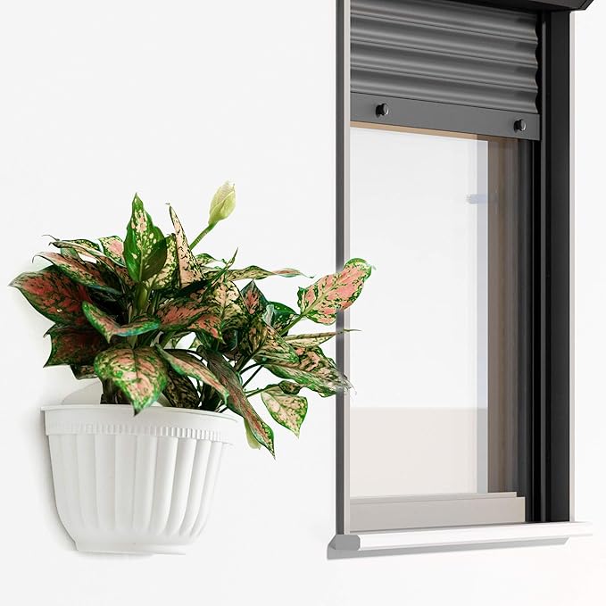 ORIMERC 6 Pcs Plastic Large Wall Plant Pots Vertical Garden Living Wall Mounted Window Hanging Basket Fence Planters Indoor Outdoor for Plants Flowers Kitchen Herbs Holder with Drainage Decor White