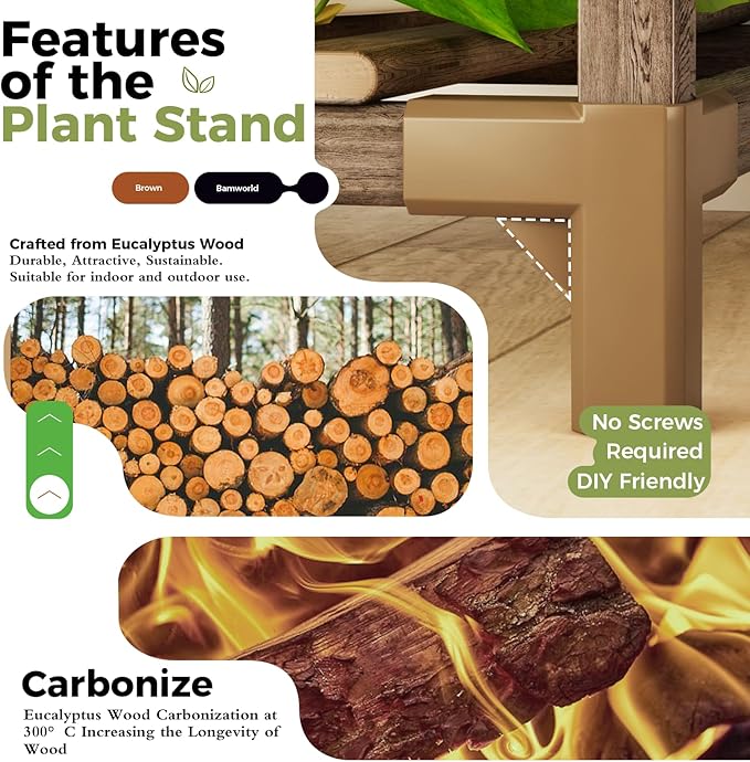 Bamworld Plant Shelf Indoor Hanging Plant Stand Outdoor Large Plant Shelves Tall Flower Holder wooden plant stand for Multiple Plants Plant Rack for Living Room Balcony Decor Garden Clearance Deals 17 Pots Plant Table