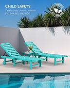 SERWALL Outdoor Chaise Lounge Set of 2 with 9FT Umbrella, HDPE Pool Lounge Chair with 5-Position Adjustable Backrest, Patio Lounger with Rolling Wheels & Cup Holder for Pool, Aruba