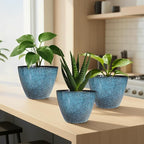 8 inch Plant Pots, Pack of 4 Plastic Planter for Indoor Outdoor Plant with Drainage Holes and Saucers, Flower Pots for Garden Home Decor (Blue, 4pcs)