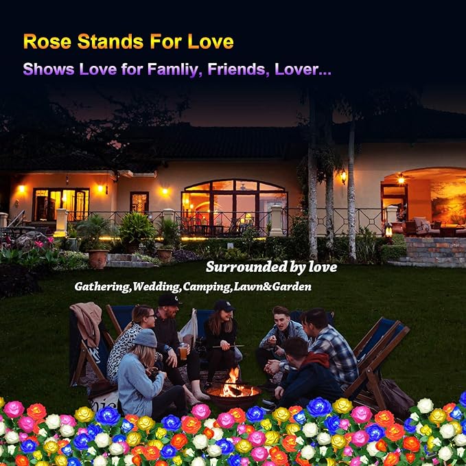 Solar Flower Lights Outdoor - Upgraded New Material Two Modes Realistic LED Solar Powered Waterproof Lights with 5 Roses, Solar Decorative Stake Lights for Garden (Blue, 1 Pack)