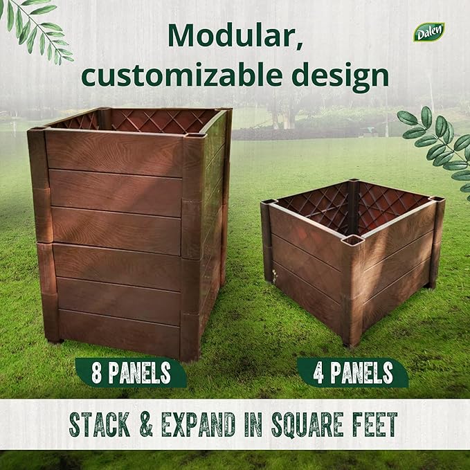 Dalen Modular Raised Bed Garden – Faux Wood – 8 Panel Starter Pack – Makes Square Foot Gardening Easy – 12x9 in