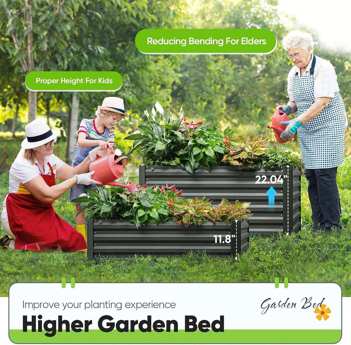 quictent 4x3x2ft galvanized raised garden bed with cover, side view