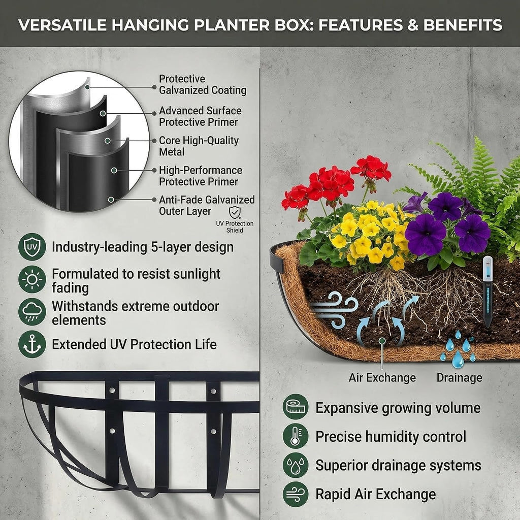 16" railing planter window box with coco fiber, package contents