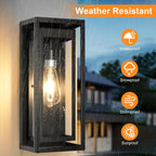 15" Outdoor Wall Lights, Black Exterior Lighting Fixtures, 2 Pack | Large Size, Anti-Rust, Waterproof, Tempered Glass, Easy Installation, Modern & Classic Outdoor Sconces for House Porch Garage