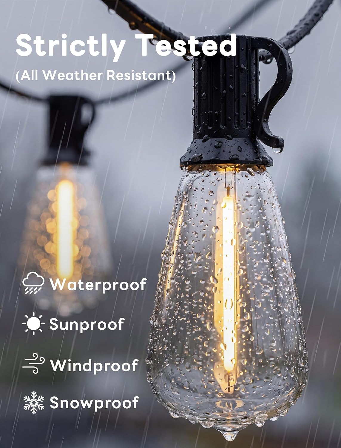 25FT LED Outdoor String Lights, ST38 Patio Lights Waterproof with 25 Shatterproof Edison Bulbs, Connectable Outside Hanging Light for Porch, Garden, Backyard, Deck, Balcony, Decor, 2700K Warm White
