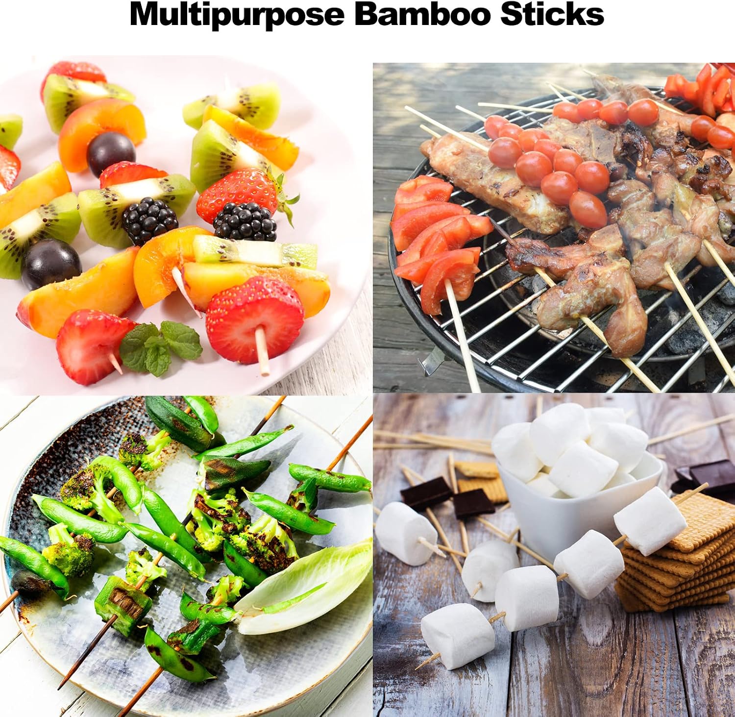 1000 PCS Bamboo Skewers, 6 Inch Food Sticks for Appetizers Fruit Kebabs | Natural Mini Wooden Skewers for Barbecue Grilling Burger Sausage, Cocktail Picks for Drinks, Long Toothpicks Tooth Picks