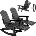 YEFU Adirondack Rocking Chairs Set of 2, with Footrest, All-Weather, Black | 5- Level Adjustable Backrest, Retractable Ottoman & Cup Holder, Like Real Wood, for Outdoor/Patio/Porch, Heavy Duty, 400 lbs