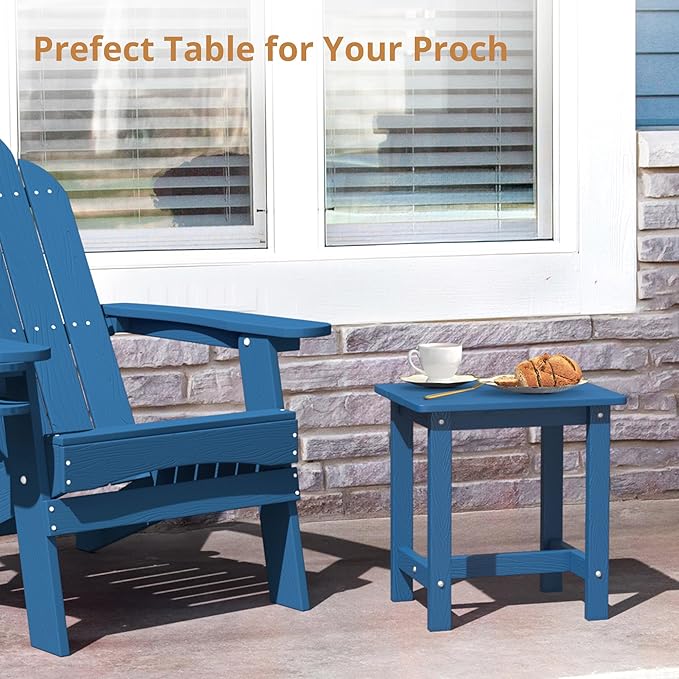 LUE BONA Outdoor Side Table, HDPS Small Outdoor Table, Adirondack Side Table, Outside End Table for Patio, Porch, Deck, Weather Resistant/Easy Maintenance/Indoor or Outside Use, Navy Blue