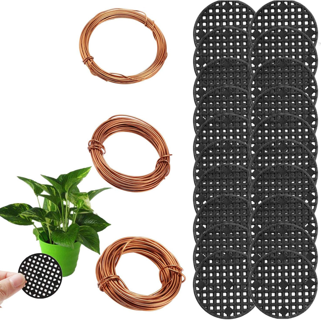 Bonsai Tool Set, 20 Pcs 4.5cm Round Bonsai Pot Bottom Grid Mat Mesh and 3 Roll Anodized Aluminum Wire Soft DIY Jewelry Crafts Versatile Painted Metal Cord for DIY Jewelry Craft Making