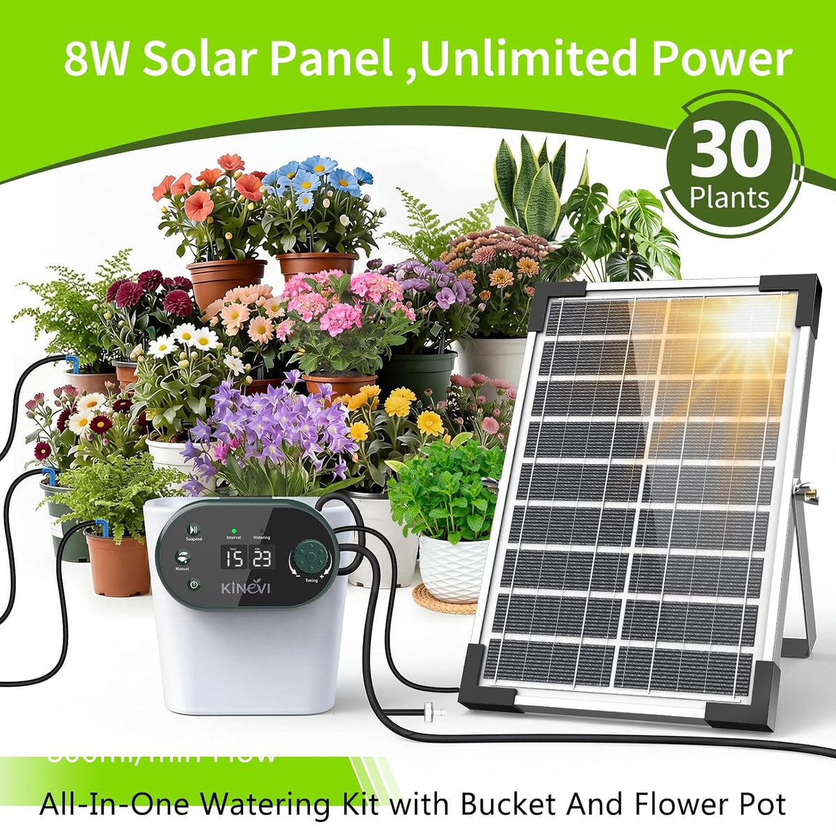 solar drip irrigation system, auto plant waterer for shown in use