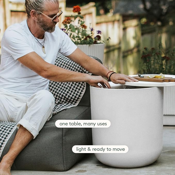 Veradek Kona Cooler Side Table – 2-in-1 Outdoor Patio Side Table w/Cooler | Insulated 40L Capacity | Modern Accent Décor for Hosting, BBQ, Poolside
