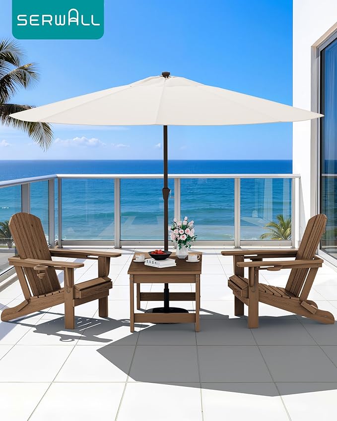SERWALL Outdoor Coffee Table with 1.69" Umbrella Hole, HDPE Patio Coffee Table for Outside, Rectangle, Brown