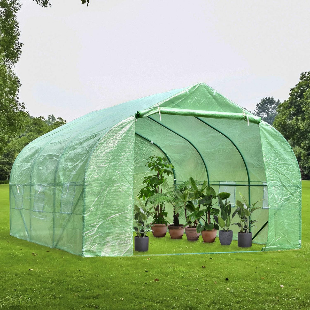 green house(12'x10'x7'),heavy duty walk in outdoor gardening greenhouse, main product view
