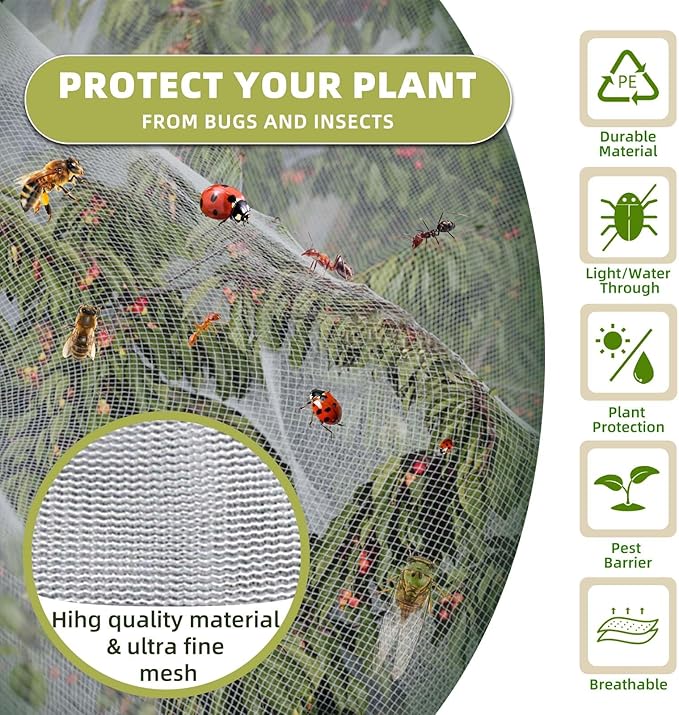 Bird Netting for Garden Protection, CANAGROW 4 Pack Garden Plant Mesh Netting Covers Bags with Drawstring, Insect Bird Barrier Bug Netting for Fruit Blueberry Bushes Vegetable Flower (3.3x2.6FT)