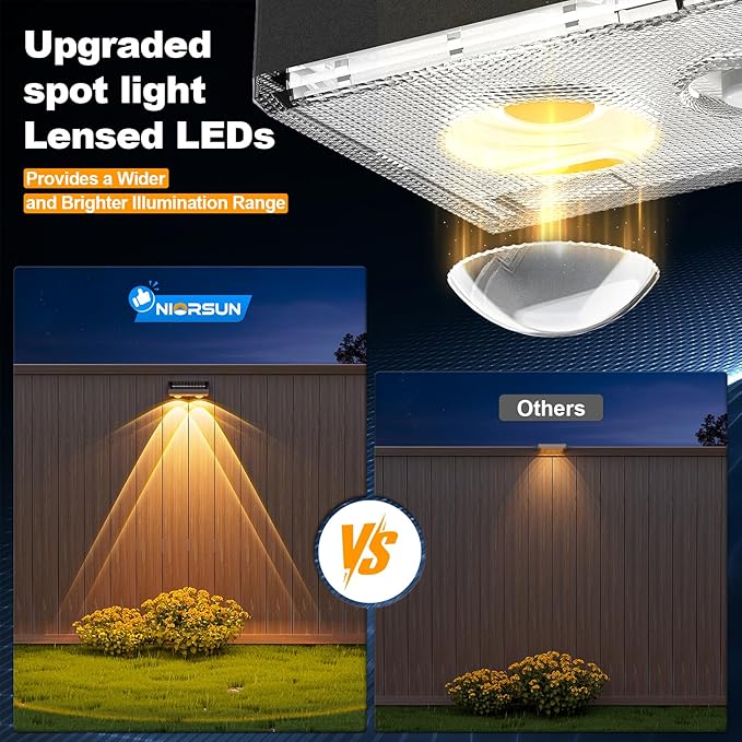 NIORSUN Solar Fence Lights,12 Pack Deck Light,Led Lights Warm White Outdoor Wall Lights,IP45 Solar Powered Light Waterproof for Backyard/Pool/Railing/Patio/Porch/Step/Outside/Garden (Black)