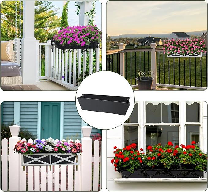 2PCS 24Inch Rectangle Window Box Liner Felt Planter Basket Liner Insert Black Plant Container Liners Non Woven Fabric Liner for Garden Fence Wall Railing Hanging Flower Pot - Avoid Bird Nesting