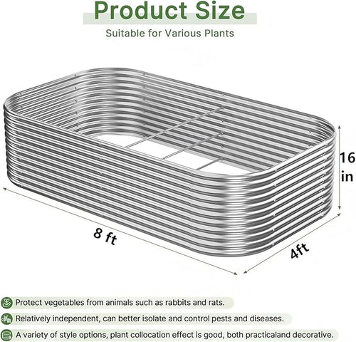 2 PCS Tall 8x4ft Galvanized Raised Garden Bed Outdoor, Metal Garden Bed for Vegetables, Above Ground Garden Box for Flower, Steel Raised Beds for Gardening