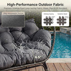 NICESOUL Indoor Outdoor Double Egg Chair with Footrest Padded Cushion, Oversized Wicker Twin Egg Shaped Chair Wide Seater with Ottoman, 2 People Loveseat Gray for Patio Porch Balcony