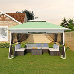 Canopy Tent 13x13 ft, Pop Up Gazebo One-Push Setup with 4 SandBags for Backyard Parties and BBQs, Mosquito Netting & Height Adjustable - Olive Green