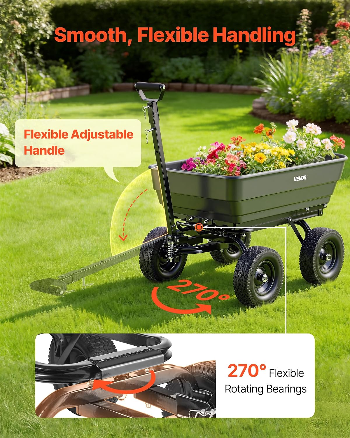 vevor 7 cu.ft 1200lbs poly garden cart dump on a desk or shelf