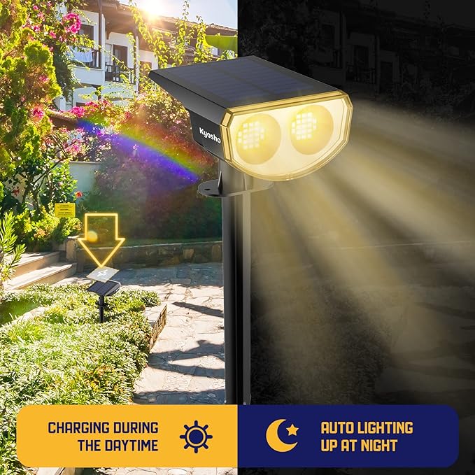 Kyosho Solar Spot Lights Outdoor, IP67 Waterproof 38 LED Solar Powered Landscape Spotlights for Yard, Garden, Driveway, Walkway, Auto On/Off, 3 Modes, 6 Pack