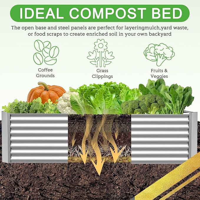 FRIZIONE 3pcs 4x2ft Galvanized Raised Garden Bed Outdoor,Above Ground Garden Bed for Vegetable,Metal Raised Beds for Flower,Steel Raised Beds for Gardening