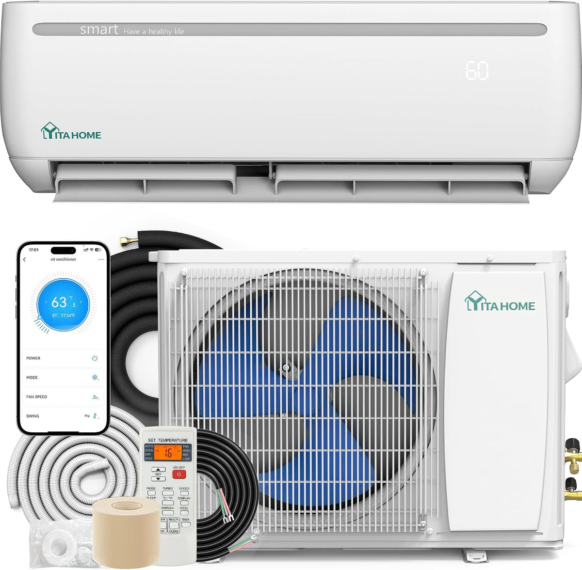 yitahome 12000 btu mini split ac/heating system 115v, main product view