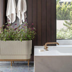 Veradek Demi Series Raised Long Planter for Indoor/Outdoor Use | Made from Plastic & Stone w/Wooden Stand | Modern Patio Décor for Flowers/Shrubs