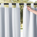 NICETOWN 2 Pieces Outdoor Patio Curtains Waterproof with Self-Stick Tab Top for Patio, Room Darkening Outdoor Living Divider Vertical Drape Privacy Protect for Yard/Cabana, W52 x L108, Greyish White