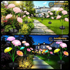 Upgraded Solar Garden Lights, 2 Pack Outdoor Solar Lights, New Round Panel for 40-Hour Runtime, Serve as Outdoor & Indoor Decor, 7-Color Changing Flower Lights, Waterproof for Patio Yard Decoration