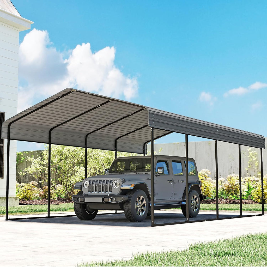 real relax 12'x20' heavy duty metal carport, grey, main product view