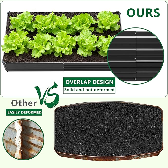 2 Pack 6x3x1FT Galvanized Raised Garden Bed Kit, Outdoor Metal Planter Box for Vegetables, Bottomless Rectangular Gardening Bed with Support Rods, Tool-Free Assembly, Black