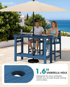 SERWALL Outdoor Bar Set - 2 Adirondack Bar Chairs & Bar Height Table with 1.6" Umbrella Hole, All-Weather HDPE Patio Furniture for Poolside, Backyard, Garden - Blue