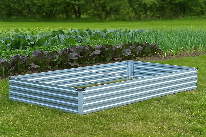 3 Pack 6x3x1FT Galvanized Raised Garden Bed Kit, Outdoor Metal Planter Box for Vegetables, Bottomless Rectangular Gardening Bed with Support Rods, Tool-Free Assembly, Gray