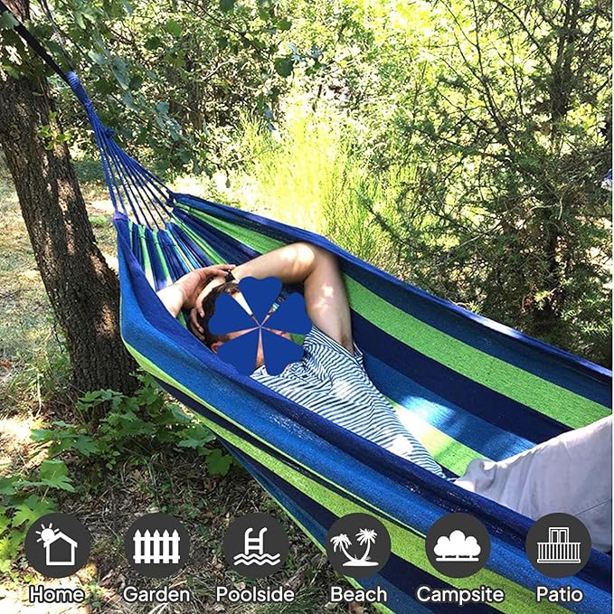 ANYOO Cotton Hammock Portable Camping Hammocks for Hanging Sturdy Garden Comfortable Fabric Hammock with Tree Straps Up to 660lbs with Travel Bag for Camping Outdoor/Indoor Patio Backyard