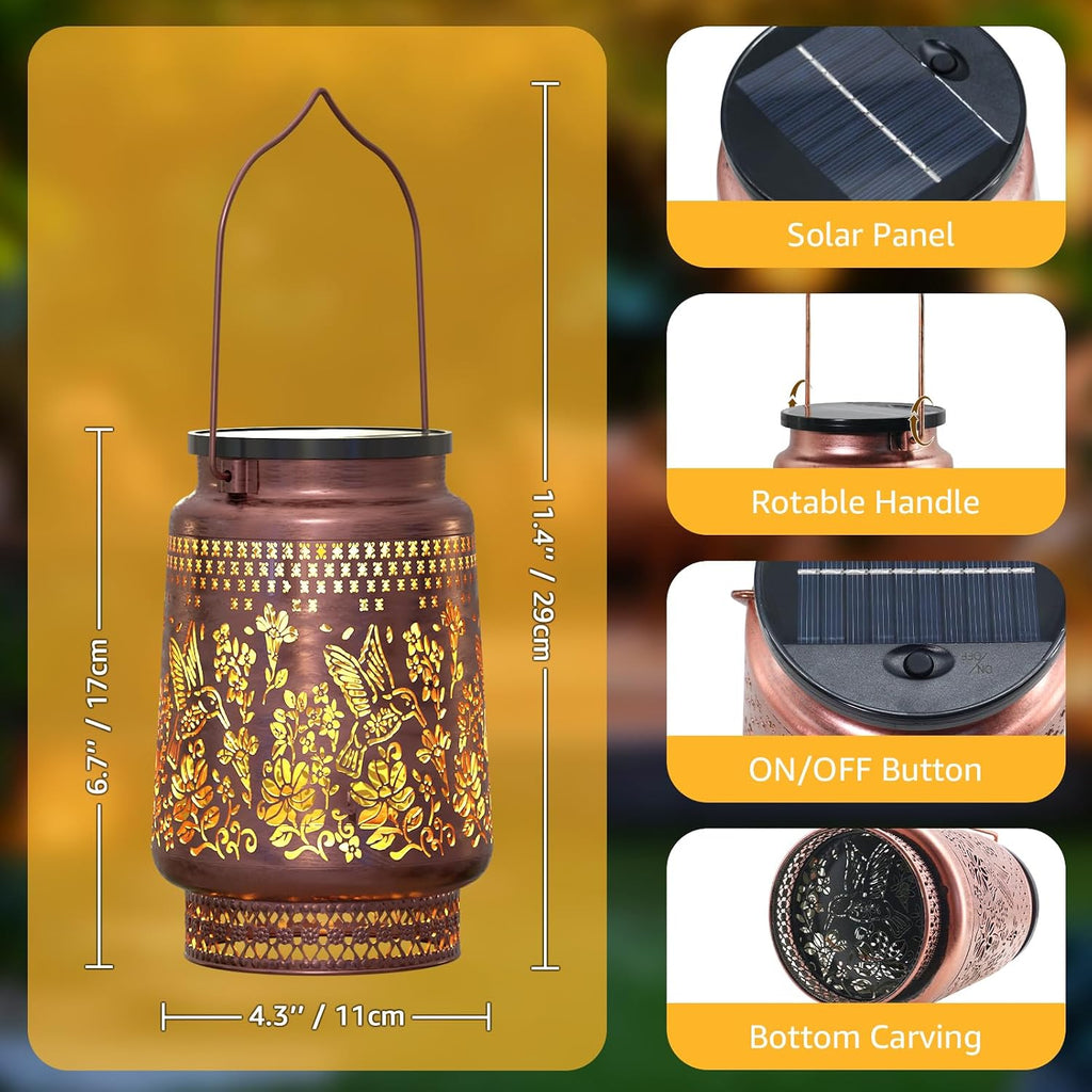 FUYO Solar Lanterns Outdoor Waterproof, Hummingbird Metal Hanging Solar Lights Outside Decorative for Backyard Patio Yard Pathway Porch, Garden Decor Birthday Gifts for Women Mom Grandma