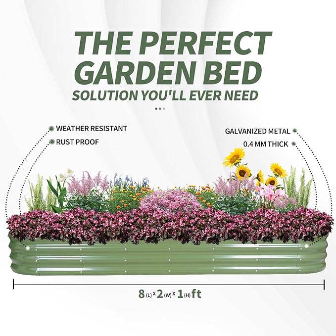 1MORE Galvanized Raised Garden Bed- Planter Garden Boxes Outdoor, Raised Beds for Gardening,Metal Garden Bed Kit for Vegetables Flower, Planter Raised Beds.8x2x1ft Green-2pcs