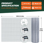 1/4'' 24'' X 50' Hardware Cloth, Chicken Wire Fencing Double Layer Hot Dip | Galvanized Wire Mesh Fence Chicken Rabbit Snake Cage Wire Fence Mesh Roll, for Chicken Coops, Fencing, Garden Protection
