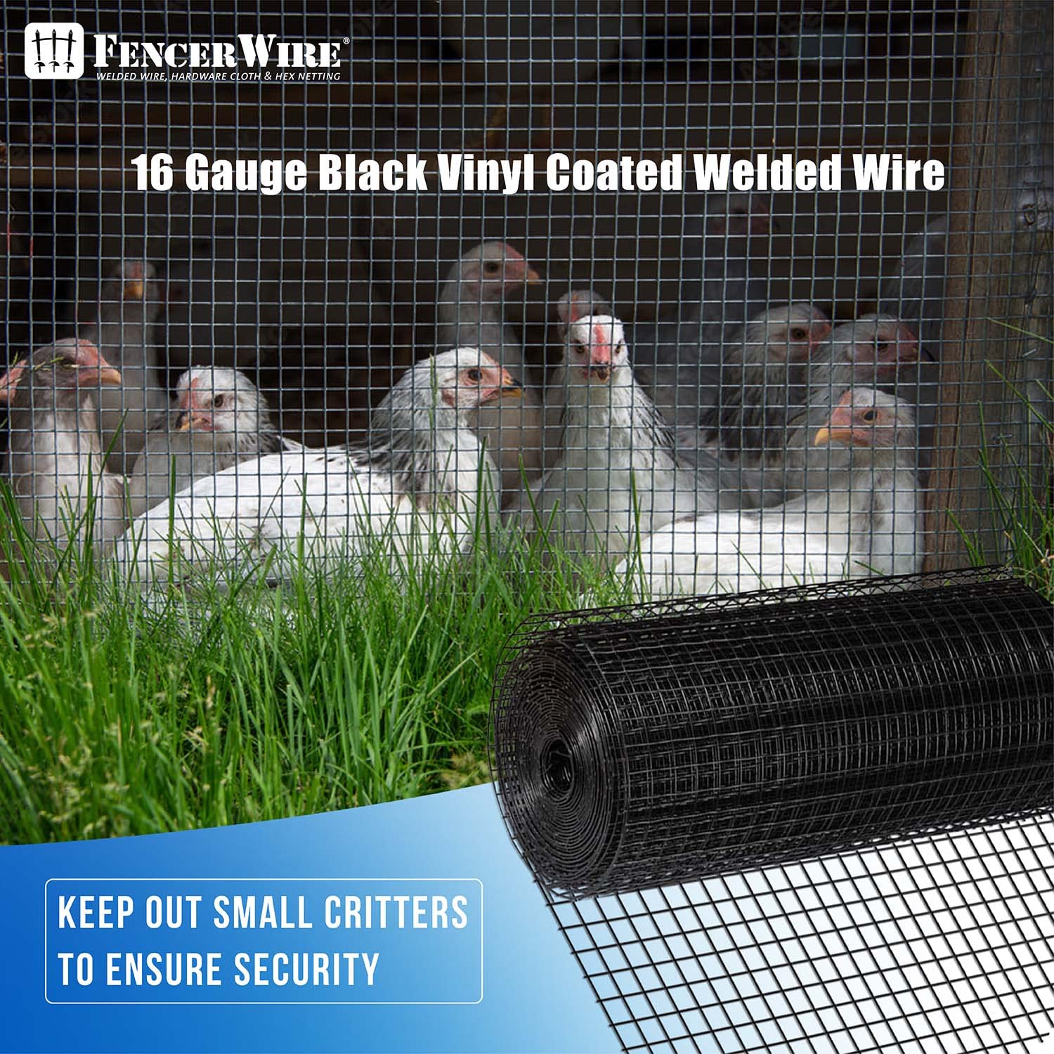 Fencer Wire 16 Gauge Hardware Cloth, Black Vinyl Coated Welded Wire Mesh, Chicken Coop Wire Fence, 1.5 inch x 1.5 inch Grid (2 ft. x 100 ft.)