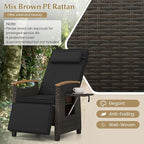 RELAX4LIFE Rattan Outdoor Recliner Chair - Wicker Chaise Lounge Chair w/Adjustable Back & Footrest, Acacia Wood Armrests, Flip Side Table, Cushion, Reclining Patio Chair for Pool Yard (1, Black)