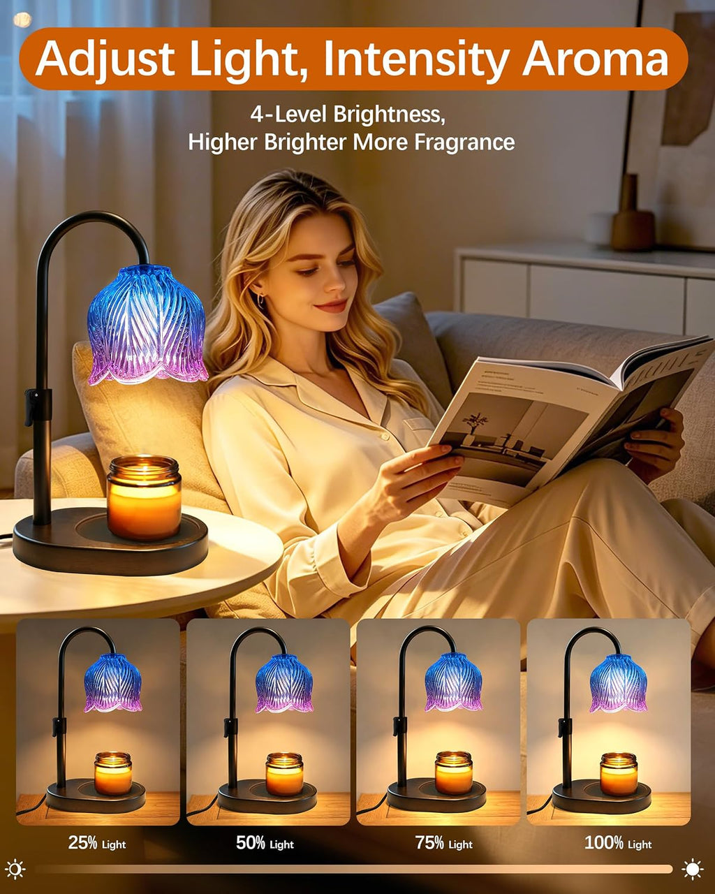 Candle Warmer Lamp with Timer and Dimmer, Adjustable Height Design | Flameless Electric Wax Warmer for Jar Candles, with 2 Bulbs, Home Decor Birthday Gift for Mom & Women, House Warming