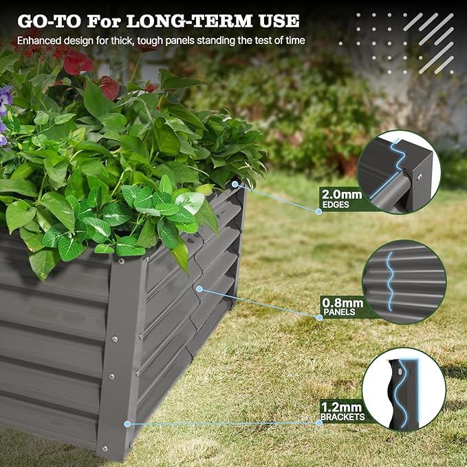 A ANLEOLIFE 12-Piece 18 Inch Tall Raised Garden Beds Kit, L-Shaped, Square & Rectangular Metal Planters for Flexible Backyard Layouts, Quartz Grey