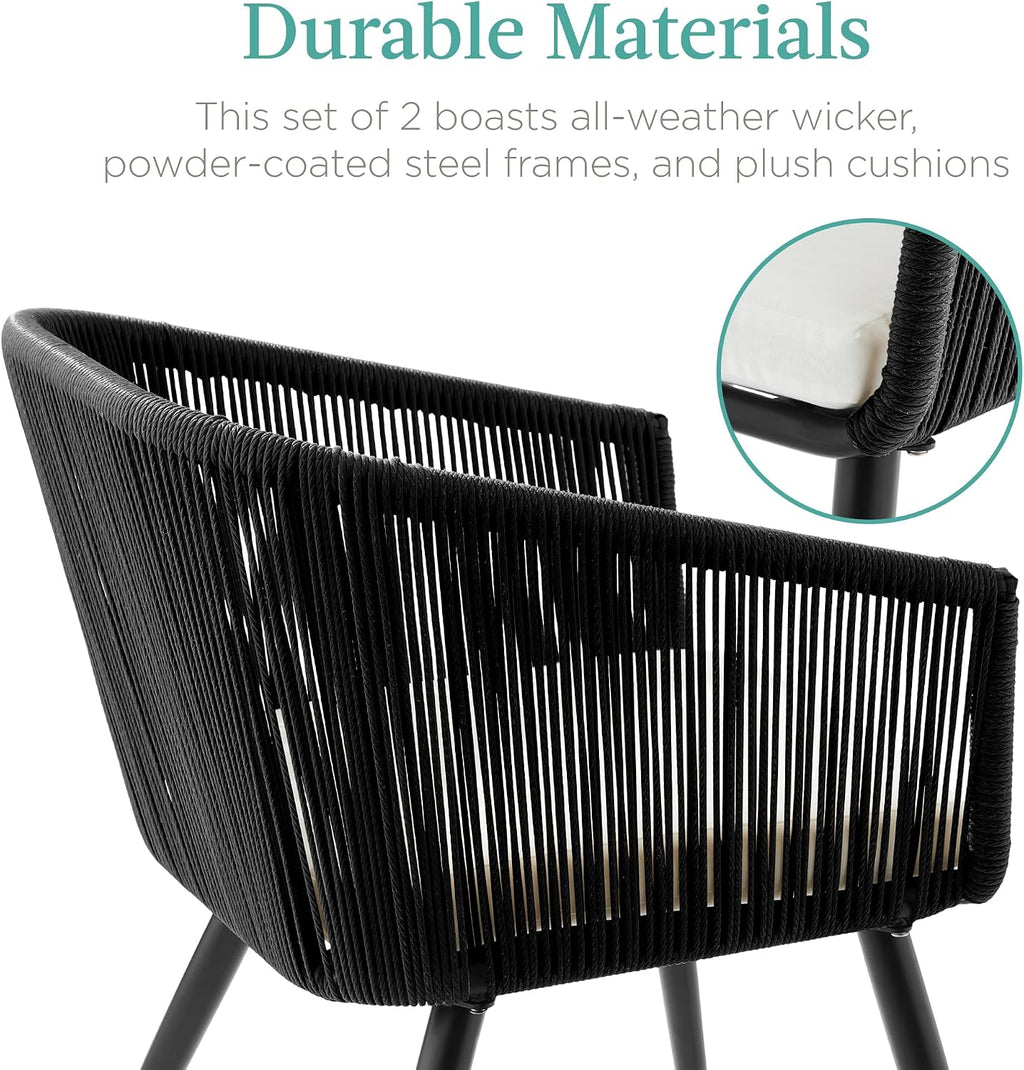 Best Choice Products Set of 2 Patio Dining Chairs, Outdoor Seating for Backyard, Poolside, Balcony w/Woven Wicker Design, 250lb Weight Capacity - Black/Ivory