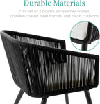 Best Choice Products Set of 2 Patio Dining Chairs, Outdoor Seating for Backyard, Poolside, Balcony w/Woven Wicker Design, 250lb Weight Capacity - Black/Ivory