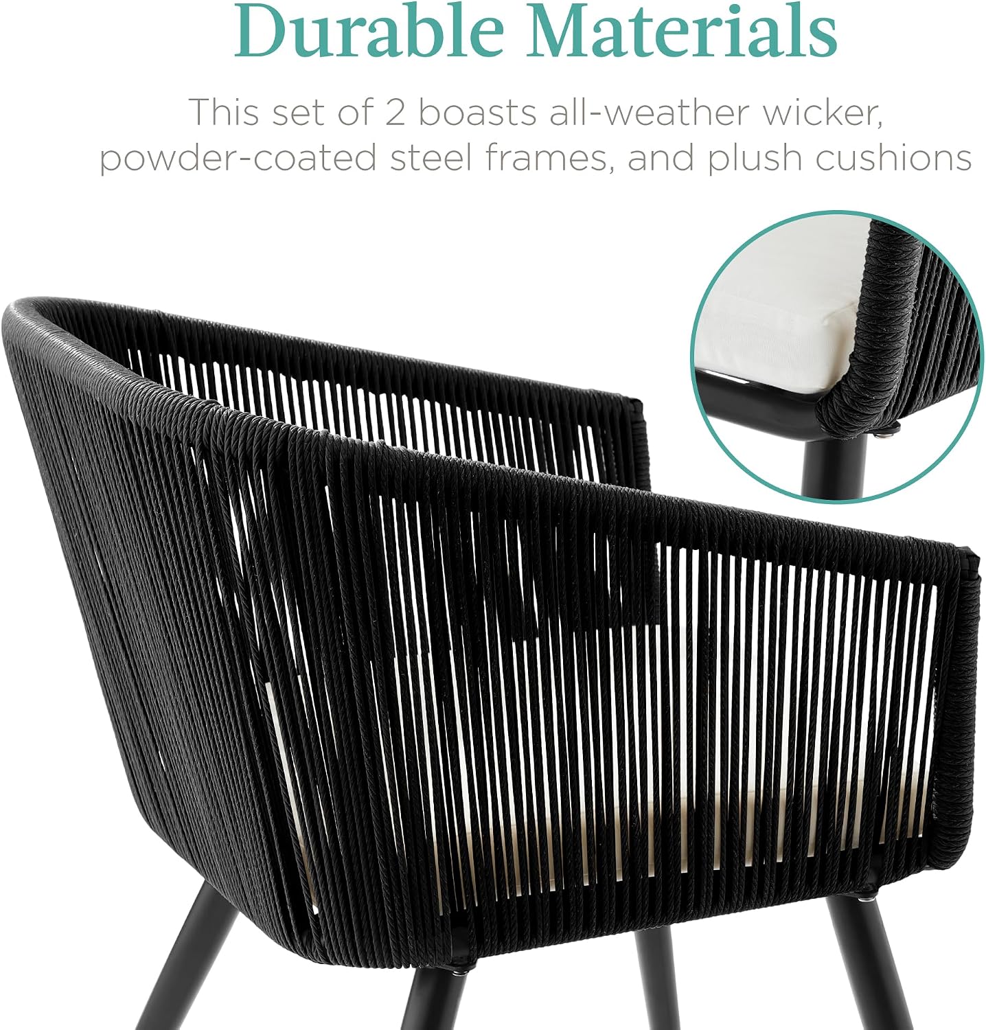 Best Choice Products Set of 2 Patio Dining Chairs, Outdoor Seating for Backyard, Poolside, Balcony w/Woven Wicker Design, 250lb Weight Capacity - Black/Ivory