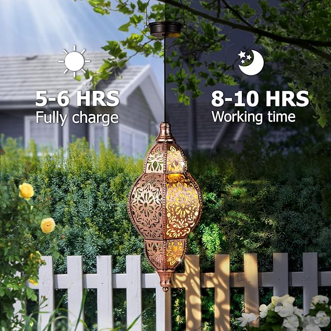 Solar Lanterns Outdoor Waterproof, Hanging Solar Lantern Garden Decor, Decorative Garden Lights for Yard, Patio, Lawn, Porch, Unique Housewarming Gifts (Moroccan)