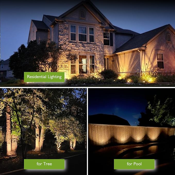 Low Voltage Landscape Lights, 10W 12/24V 2700K Warm White Landscape Lighting, IP65 Waterproof Outdoor LED Spotlight for Garden Yard Tree, 4 Pack with Connectors
