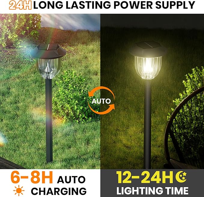 AOSEA Solar Outdoor Lights, IP 65 Waterproof Solar Powered Driveway Lights, Auto On/Off Path Landscape Lighting for Yard, Patio, Landscape, Pathway, Warm White(2 Pack)