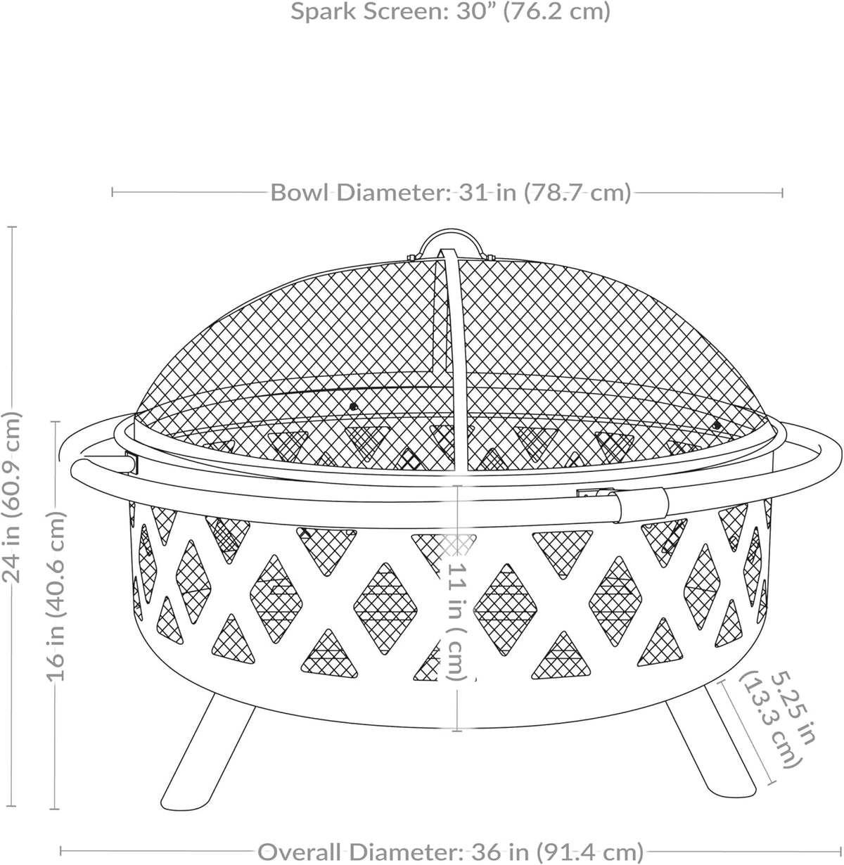 sunnydaze crossweave 36" large outdoor fire pit, wood shown in use